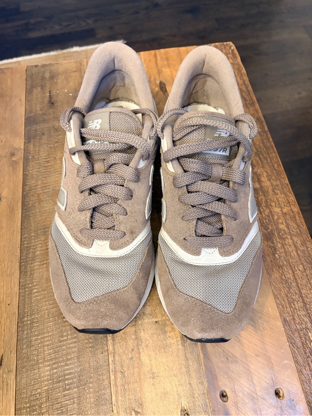New Balance Kids Taupe and Cream Sneakers